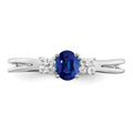 0.35 Ct Oval Blue Sapphire & Diamond Prong 14K White Gold Three Stone Ring by Fine Color Jewels