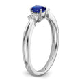 0.35 Ct Oval Blue Sapphire & Diamond Prong 14K White Gold Three Stone Ring by Fine Color Jewels