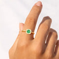 0.35 Ct Round Green Emerald and Moissanite Prong 22K Gold Vermeil Cushion Halo Ring by Fine Color Jewels