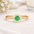 0.35 Ct Round Green Emerald and Moissanite Prong 22K Gold Vermeil Cushion Halo Ring by Fine Color Jewels