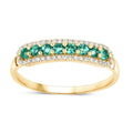 0.35 Ct Round Green Zambian Emerald and White Diamond Prong 14K Yellow Gold Pave Half Eternity Ring by Fine Color Jewels