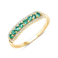 0.35 Ct Round Green Zambian Emerald and White Diamond Prong 14K Yellow Gold Pave Half Eternity Ring by Fine Color Jewels