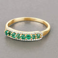 0.35 Ct Round Green Zambian Emerald and White Diamond Prong 14K Yellow Gold Pave Half Eternity Ring by Fine Color Jewels
