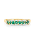 0.35 Ct Round Green Zambian Emerald and White Diamond Prong 14K Yellow Gold Pave Half Eternity Ring by Fine Color Jewels
