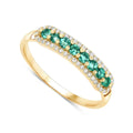 0.35 Ct Round Green Zambian Emerald and White Diamond Prong 14K Yellow Gold Pave Half Eternity Ring by Fine Color Jewels