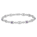 0.35 Ct Round Purple Amethyst & Diamond Prong Sterling Silver Evil Eye Link Bracelet by Fine Color Jewels