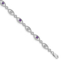 0.35 Ct Round Purple Amethyst & Diamond Prong Sterling Silver Evil Eye Link Bracelet by Fine Color Jewels