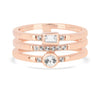 0.35 Ct Round White Sapphire and White Topaz Flush Silver Three Band Ring