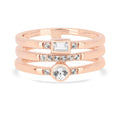 0.35 Ct Round White Sapphire and White Topaz Flush Silver Three Band Ring by Fine Color Jewels