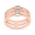 0.35 Ct Round White Sapphire and White Topaz Flush Silver Three Band Ring by Fine Color Jewels