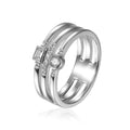 0.35 Ct White Sapphire and White Topaz Bezel Silver Three Band Ring by Fine Color Jewels