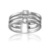 0.35 Ct White Sapphire and White Topaz Bezel Silver Three Band Ring