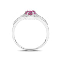 0.37 Ct Round Red Ruby Prong Sterling Silver Cluster Flower Halo Pave Ring by Fine Color Jewels