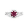 0.37 Ct Round Red Ruby Prong Sterling Silver Cluster Flower Halo Pave Ring by Fine Color Jewels