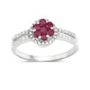 0.37 Ct Round Red Ruby Prong Sterling Silver Cluster Flower Halo Pave Ring