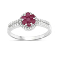 0.37 Ct Round Red Ruby Prong Sterling Silver Cluster Flower Halo Pave Ring by Fine Color Jewels