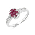 0.37 Ct Round Red Ruby Prong Sterling Silver Cluster Flower Halo Pave Ring by Fine Color Jewels