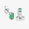 0.38 Ct Oval Green Zambian Emerald Prong 10K Gold Stud Earrings by Fine Color Jewels