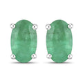 0.38 Ct Oval Green Zambian Emerald Prong 10K Gold Stud Earrings by Fine Color Jewels