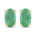 0.38 Ct Oval Green Zambian Emerald Prong 10K Gold Stud Earrings by Fine Color Jewels
