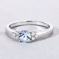 0.38 Ct Round Blue Aquamarine and Lab Diamond Prong Silver Cocktail Ring by Fine Color Jewels