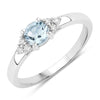 0.38 Ct Round Blue Aquamarine and Lab Diamond Prong Silver Cocktail Ring