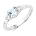 0.38 Ct Round Blue Aquamarine and Lab Diamond Prong Silver Three Stone Ring by Fine Color Jewels
