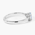 0.38 Ct Round Blue Aquamarine and Lab Diamond Prong Silver Three Stone Ring by Fine Color Jewels