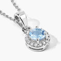 0.38 Ct round blue Aquamarine & Lab Diamond prong Silver Halo pendant Necklace by Fine Color Jewels