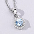 0.38 Ct round blue Aquamarine & Lab Diamond prong Silver Halo pendant Necklace by Fine Color Jewels