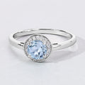 0.38 Ct Round Blue Aquamarine Lab Grown Diamond Prong Silver Halo Ring by Fine Color Jewels