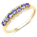 0.38 Ct Round Violet Tanzanite Diamond Prong 14K Yellow Gold Half Eternity Halo Band Ring by Fine Color Jewels