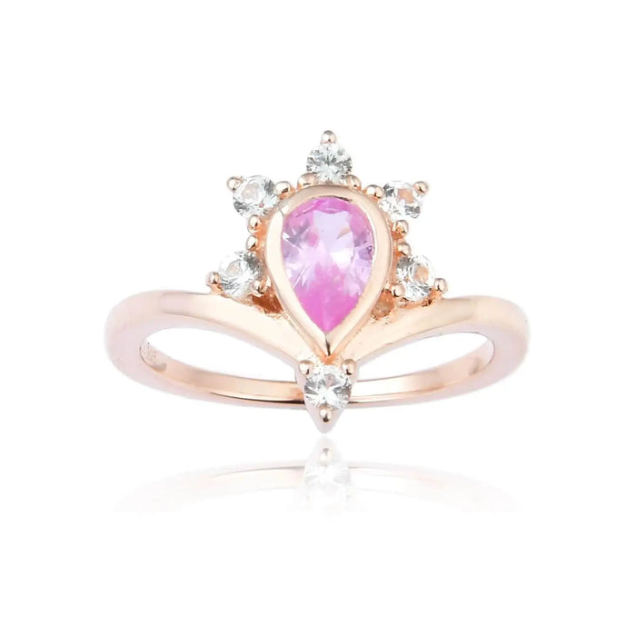 0.39 Ct Pear Pink Sapphire and White Sapphire Prong Silver Crown Ring by Fine Color Jewels