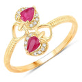 0.40 Ct Pear Pink Mozambique Ruby & Diamond Prong 14K Yellow Gold Halo Heart Bypass Ring by Fine Color Jewels