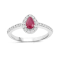 0.40 Ct Pear Pink Ruby & Lab Grown Diamond Prong Silver Halo Pave Band Ring by Fine Color Jewels