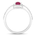 0.40 Ct Pear Pink Ruby & Lab Grown Diamond Prong Silver Halo Pave Band Ring by Fine Color Jewels