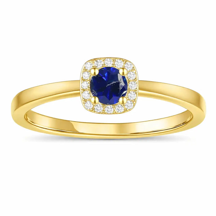 0.40 Ct Round Blue Sapphire and Moissanite Prong 22k Gold Vermeil Halo Stackable Ring by Fine Color Jewels