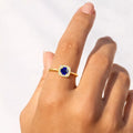 0.40 Ct Round Blue Sapphire and Moissanite Prong 22k Gold Vermeil Halo Stackable Ring by Fine Color Jewels