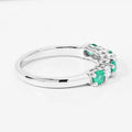 0.40 Ct Round Green Zambian Emerald and Lab Diamond Prong Silver 7 Stone Half Eternity Ring by Fine Color Jewels