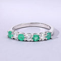 0.40 Ct Round Green Zambian Emerald and Lab Diamond Prong Silver 7 Stone Half Eternity Ring by Fine Color Jewels
