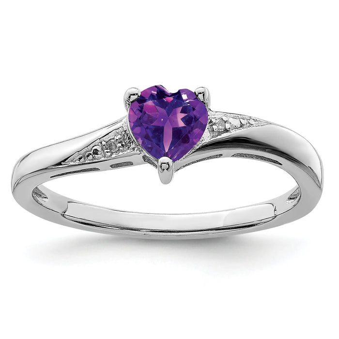 0.41 Ct Heart Purple Amethyst and White Diamond Prong Silver Promise Ring by Fine Color Jewels