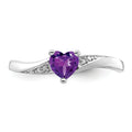 0.41 Ct Heart Purple Amethyst and White Diamond Prong Silver Promise Ring by Fine Color Jewels