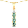 0.42 Ct Genuine Oval Alexandrite and Diamond 18K Yellow Gold 3 Stone Pendant by Fine Color Jewels