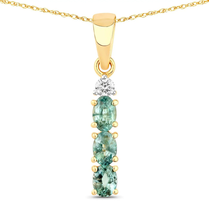 0.42 Ct Genuine Oval Alexandrite and Diamond 18K Yellow Gold 3 Stone Pendant by Fine Color Jewels