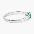 0.42 Ct Round Green Zambian Emerald and Lab Diamond Prong Silver Cocktail Ring by Fine Color Jewels