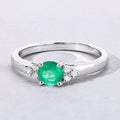 0.42 Ct Round Green Zambian Emerald and Lab Diamond Prong Silver Cocktail Ring by Fine Color Jewels