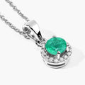 0.42 Ct Round Green Zambian Emerald & Lab Diamond Prong Silver Halo Pendant Necklace by Fine Color Jewels