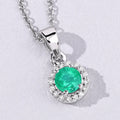 0.42 Ct Round Green Zambian Emerald & Lab Diamond Prong Silver Halo Pendant Necklace by Fine Color Jewels