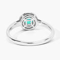 0.42 Ct Round Green Zambian Emerald & Lab Diamond Prong Silver Halo Statement Ring by Fine Color Jewels