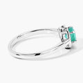 0.42 Ct Round Green Zambian Emerald & Lab Diamond Prong Silver Halo Statement Ring by Fine Color Jewels